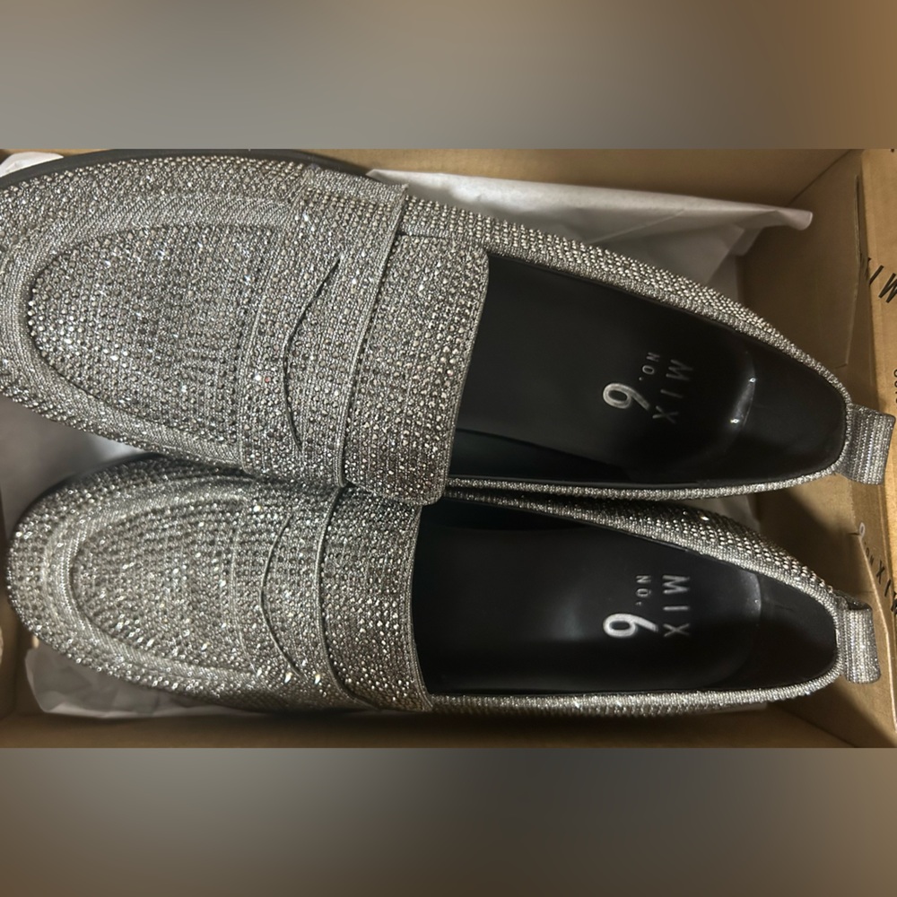 Silver rhinestone loafers